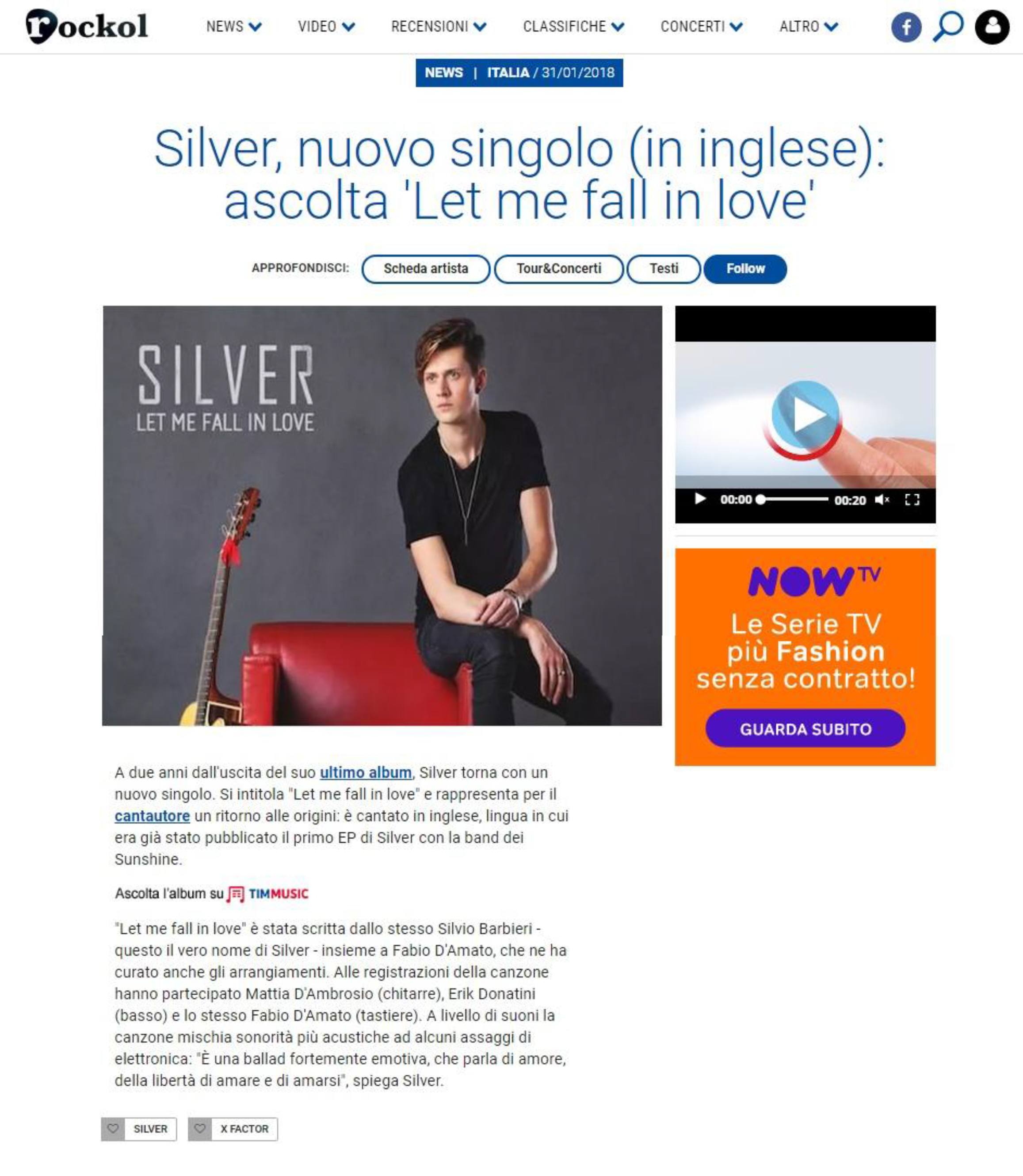 Silver su Rockol del 31-01-2018 